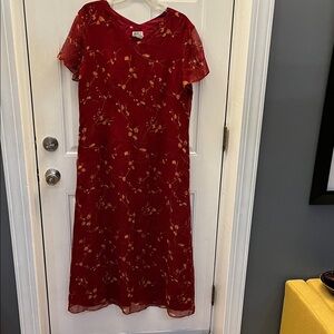 Vintage 100% Silk Allison Taylor Red Floral Maxi Dress